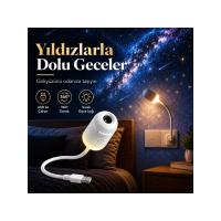 USB Galaksi Projektör 2’si 1 Arada – LED Gece Lambası – 360° Ayarlanabilir 12 Değiştirilebilir Filmli LED Projektör