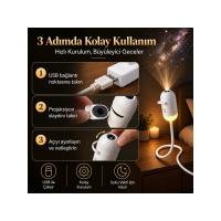 USB Galaksi Projektör 2’si 1 Arada – LED Gece Lambası – 360° Ayarlanabilir 12 Değiştirilebilir Filmli LED Projektör