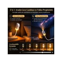 USB Galaksi Projektör 2’si 1 Arada – LED Gece Lambası – 360° Ayarlanabilir 12 Değiştirilebilir Filmli LED Projektör